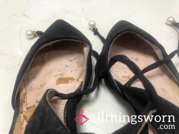 Used Worn  Black  High Heel Lace Up Sandals （Ladyyaoying）