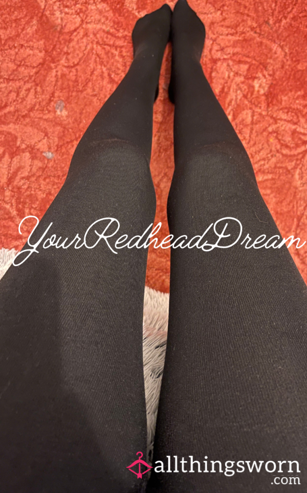 200 Denier Black Fleece Tights