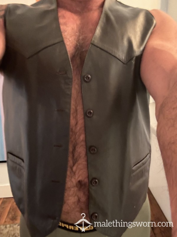 2 C*m LOADS ON INSIDE OF VEST YESTERDAY!!!  3 Year Old Authentic Leather Vest (L)