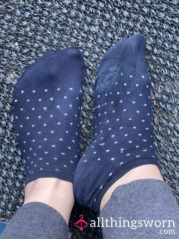 7 Day Worn Blue Ankle Polka Dot Cotton Socks Sealed And Ready To Ship 💙