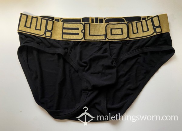 Andrew Christian Black Briefs With Gold BLOW! Waistband Size XL (35-38 In / 89-96 Cm)