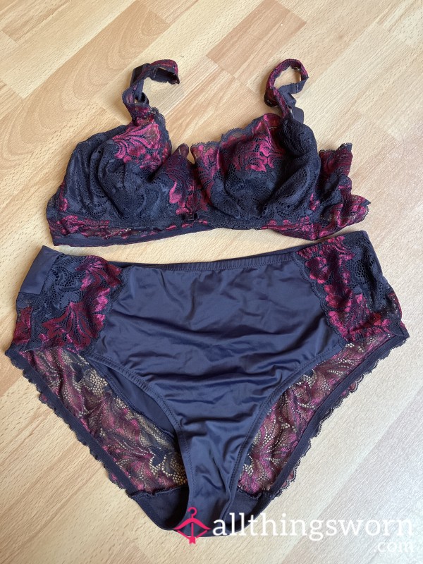 Atw100🌹 Lingerie Setje Slip+bh Aubergine