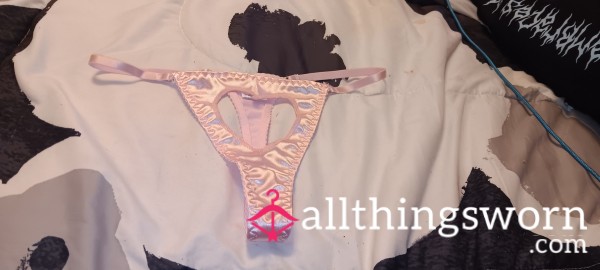 Baby Pink Heart Cut Out Satin Thong Size- L