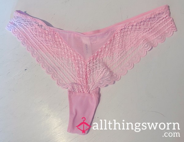 Baby Pink Lace-Detailed Thong