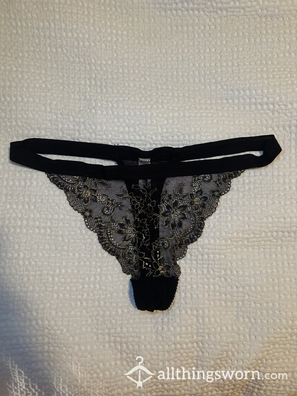 Black And Gold Lace S**y Thong Flowers Panties