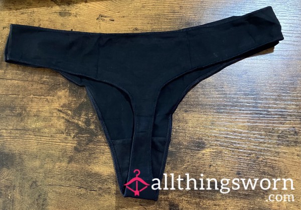 Black Cotton Thong - Includes US Shipping & 24 Hr Wear -