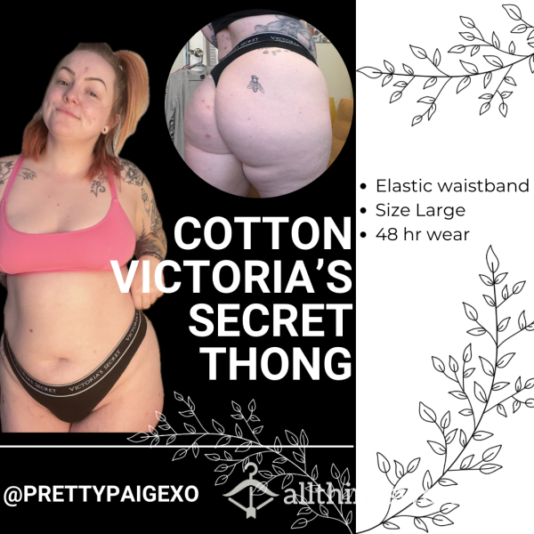 VS Black Cotton Thong 🖤 Size Large, Elastic Waistband ❤️‍🔥 48hr Wear