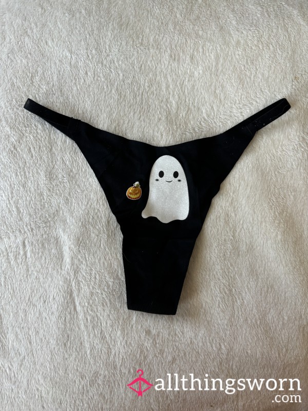 Black Ghost & Pumpkin Sp**ky Emo Goth Halloween Thong **ADD ON ONLY**