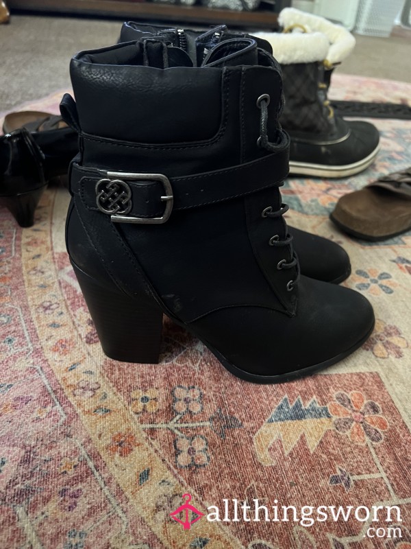 Black High Heel Boots - S**Y - Size 11