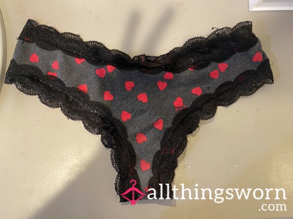 Black Lacy Red Heart Bikini Panty