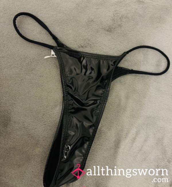 Black Metallic Pvc Wet Look Thong Bikini Bottoms