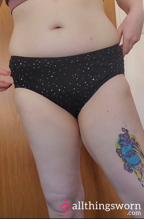 Black, Polka Dot, Stretched Out Panties