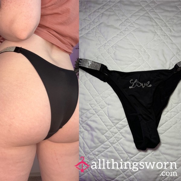 Black Satin Cheeky With Rhinestones