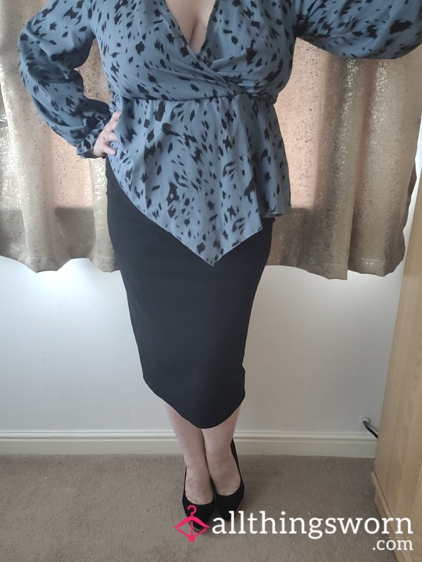 Black Skirt And Blue Blouse