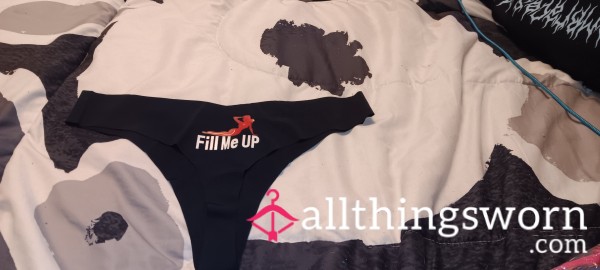 Black Spandex "Fill Me Up" Seemless Thong Size- L