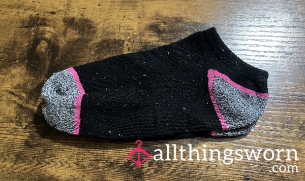 Black Thin Ankle Socks W/ Gray & Pink Heels & Toes - Includes US Shipping & 24 Hr Wear