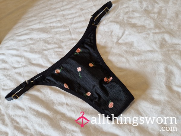 Black Thong With Little Flowers