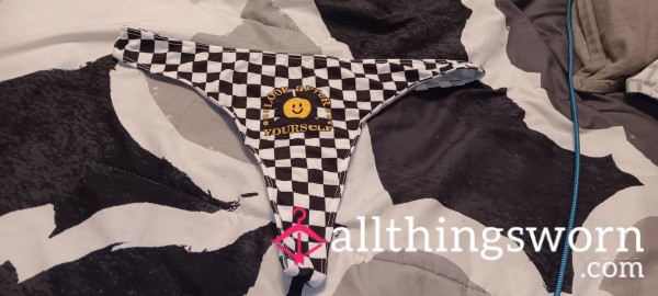 Black White & Yellow Spandex Checkered Smiley Thong Size- XL