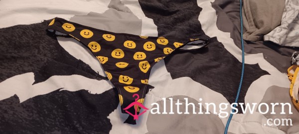 Black & Yellow Rommwe Spandex Smiley Face Thong Size- XL