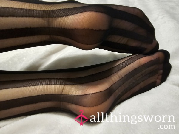 🩶🖤Block-stripe Black Pantyhose