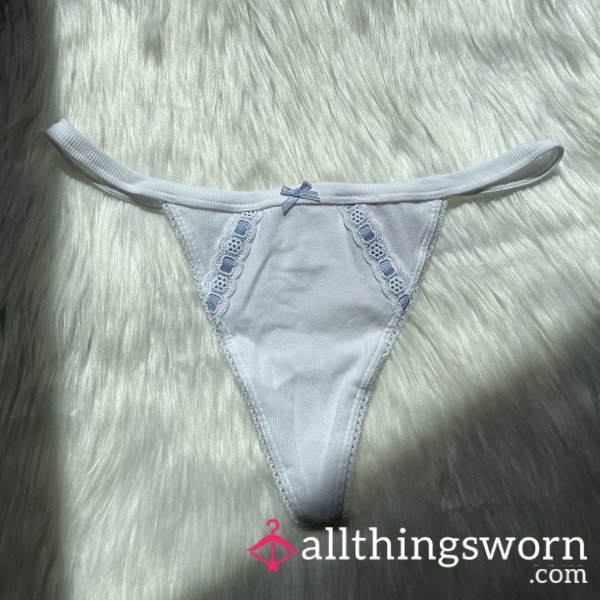 Blue Ribbon & White Cotton Gstring