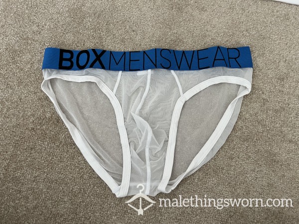 Box Mesh White Blue Briefs Medium