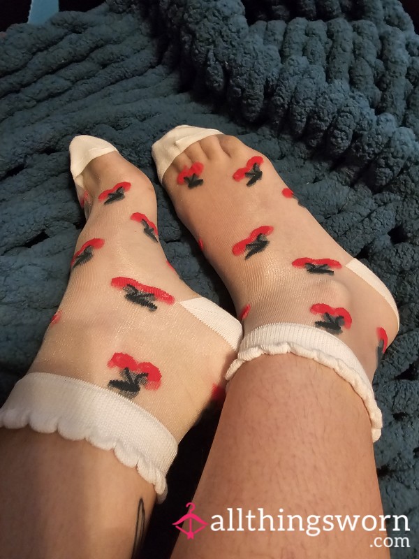 Cherry White Mesh Socks