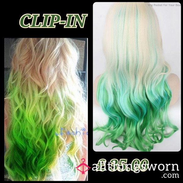 CLIP-IN Hair Extensions Blonde With Green Tips