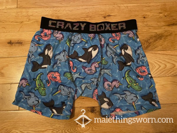 SOLD - Crazy Boxer Funky Boxer Shorts With Pool Inflatable Animals & Glitter Logo Waistband (L) Microfibre