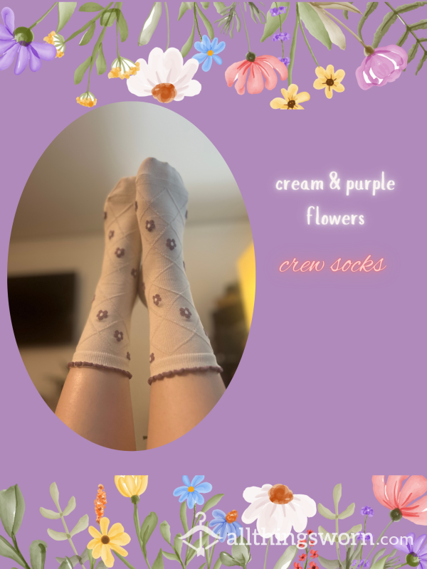 Cream & Purple Crew Socks