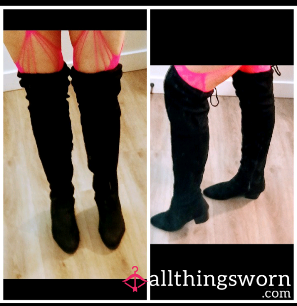 C*m F#@K Me Black Soft Thigh High Boots/Well Worn