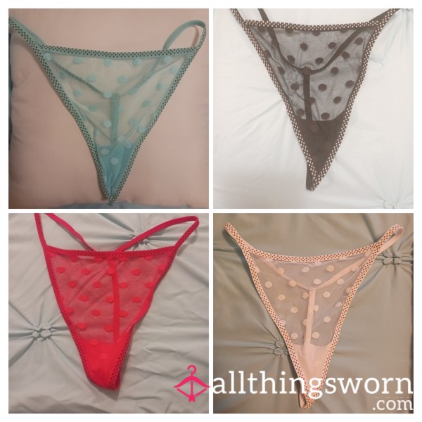 Cute And Sheer Polka Dot Thongs, Your Choice! Pick One Or All!