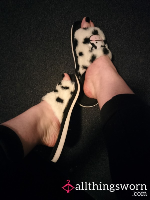 Cute Fluffy Cow Slippers *really Stinky*