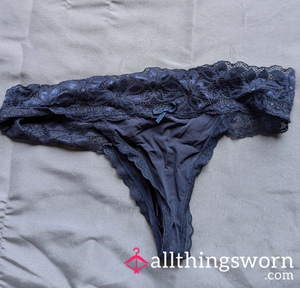 Dark Blue Thong With Lace