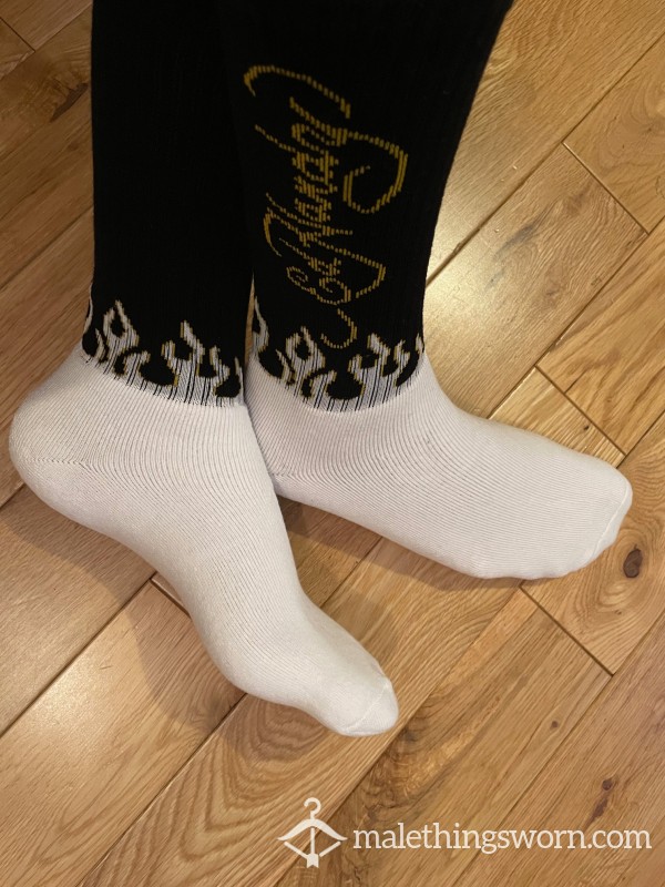 Ed Hardy Flames Black & White Crew Sports Socks, You Want To Sniff?