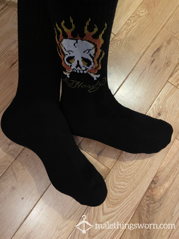 Ed Hardy Skull Flames Black Crew Sports Socks, You Want To Sniff?