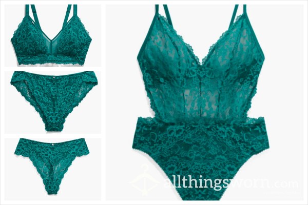 Flor*l, Teal/Green Bra, Panties, And Bodysuit: Pre-made Photo Set [Price Varies Based On Size Of Set]