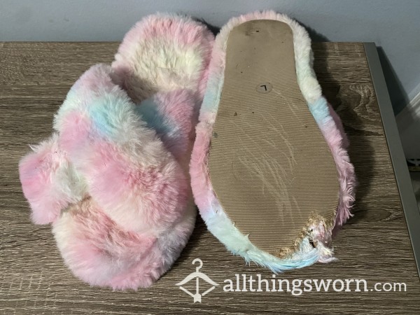 Fluffy Rainbow Sandal Slippers