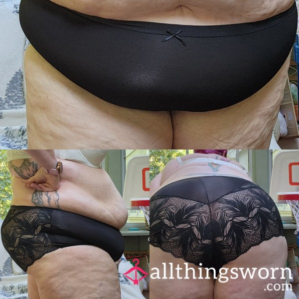 Full Back Black Nylon And Lace Panty