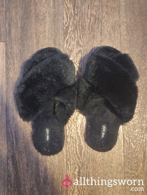 Fuzzy Black Slippers