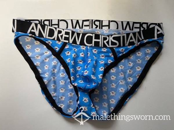 Sold - Andrew Christian Blue Ghost Briefs Size XL (35-38 In / 89-96 Cm)