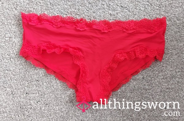 Gorgeous Red Silky Brazilian Panties With Lace Trim