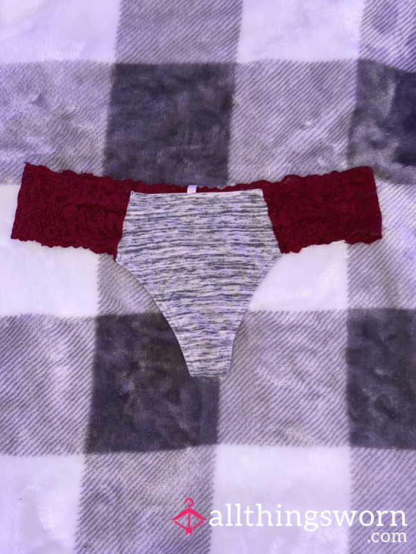 ❤️Gray Spandex Thong With Red Lace Waistband❤️