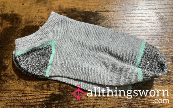 Gray Thin Ankle Socks W/ Teal & Dark Gray Toes & Heels - Includes US Shipping & 24 Hr Wear