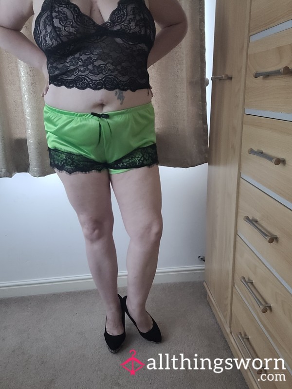 Green And Black Lace And Satin Pjs