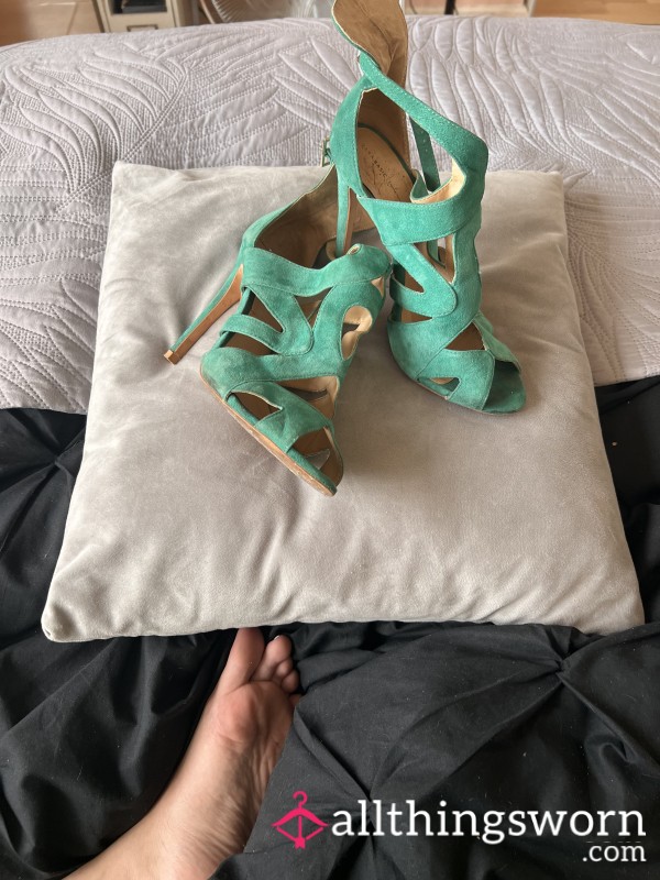 Green Stiletto Sandals, Black Inside, Toe Prints And Foot Jam, Stinky