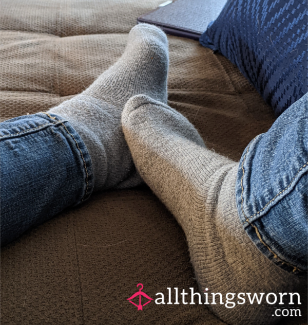 Grey Fuzzy Well Worn Socks