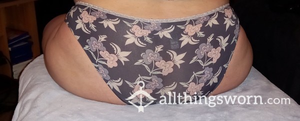 Grey & Pink Flor*l Nylon Panties / Knickers Worn To Order