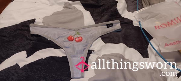 Grey & Red Cherries Spandex Thong Size- XL