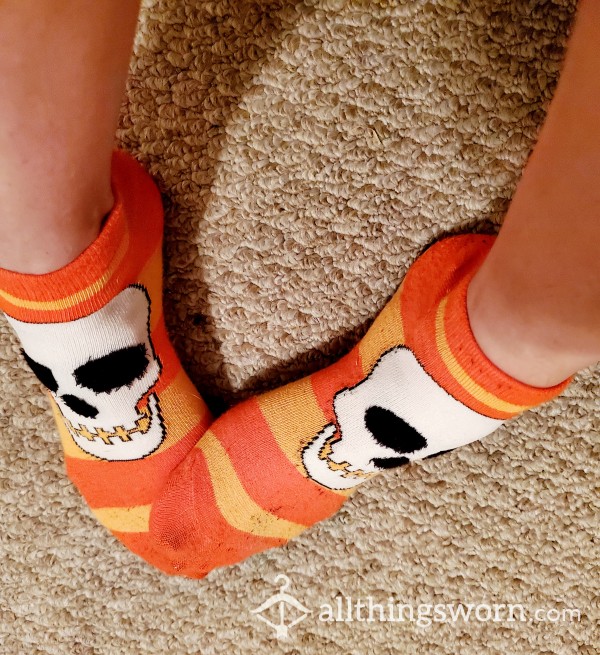 Halloween Candy Corn Skull Ankle Socks